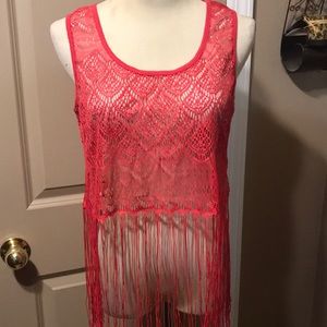 Pink Bongo lace & fringed cover-up size large
